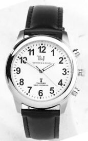 【送料無料】腕時計　ストラップ tamp;j radio controlled atomic talking speaking watch, genuine leather strap