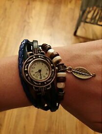 【送料無料】腕時計　orologio al quarzo per donna con braccialetto in cuoio nero blue or11