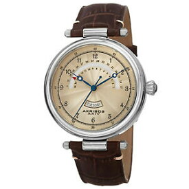 【送料無料】腕時計　シルバートーンレトログラードレザーウォッチmens akribos xxiv ak795ssbr silvertone quartz retrograde date leather watch