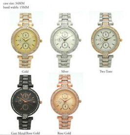 【送料無料】腕時計　レディースクロノグラフラインストーン ladies 3 eye chronograph rhinestone wrist watch 34mm