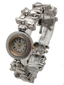 【送料無料】腕時計　アンティークシルバーラウンドケースリンクアナログクォーツcannaswomens antique silver finish round case cats link analog quartz watch