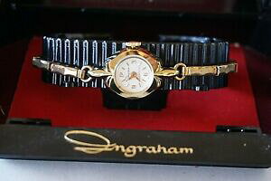 �y���������z�r���v�@���B���e�[�W�C���O���n�����f�B�[�X�I���W�i���{�b�N�X�y�[�p�[�S�[���h�E�H�b�`vintage ingraham ladies wrist watch original box papers gold mainspring prop