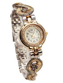 【送料無料】腕時計　ゴールドシルバーアナログクォーツケースmonduwomens goldsilver finish stones case links analog quartz watch