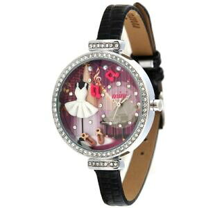 �y���������z�r���v�@�o���G�e�[�}�t�@�b�V�����E�H�b�`�N���X�^�����C���X�g�[���p�[�v���o�����[�iballet music theme fashion watch 3d picture crystal rhinestone purple ballerina