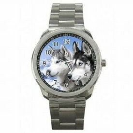 【送料無料】腕時計　シベリアンハスキーアラスカハスキーステンレススチールウォッチhusky sled dogs alaskan siberian huskies stainless steel watch