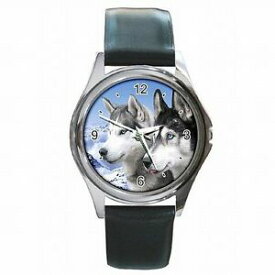 【送料無料】腕時計　シベリアンハスキーアラスカハスキースレッドレザーウォッチhusky sled dogs alaskan siberian huskies gift leather watch