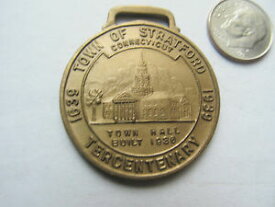 【送料無料】腕時計　アンティークウオッチメダルストラトフォードコネチカットgreat antique watch fob medal, 1939 stratford, connecticut tercentenary, 350th