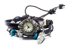 【送料無料】腕時計　レザーラップブレスレットweave wrap leather bracelet wrist watch