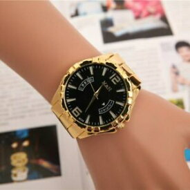【送料無料】腕時計　ゴールデンウォッチスチールファッションhigh quality golden steel watch men luxurious alloy wristwatches fashion imit