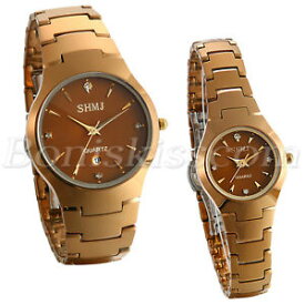 【送料無料】腕時計　カップルコーヒーゴールドタングステンラインストーンウォッチcouples men women luxury cee gold tungsten rhinestone date quartz wrist watch