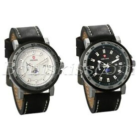 【送料無料】腕時計　メンズカジュアルビジネスストラップクオーツアナログmens casual business leather strap date week display quartz analog wrist watch