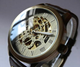 【送料無料】腕時計　スケルトンビンテージスタイリングレザーウォッチアンプスタッドボルト43mm bronze automatic skeleton vintage styling watch leather amp; brass studs