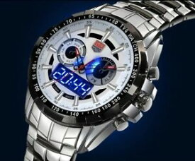 【送料無料】腕時計　ステンレスメンズファッションバイナリtvg stainless steel mens fashion blue binary led watch 30am water resist white