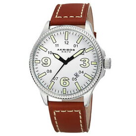 【送料無料】腕時計　＃クォーツ men039;s akribos xxiv ak833ssbr easytoread quartz date brown leather watch