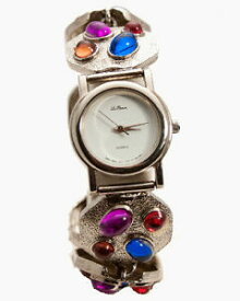 【送料無料】腕時計　ビンテージメタルシルバーアナログクォーツトーンwomens vintage look metal silver tone with color stones analogue quartz watch