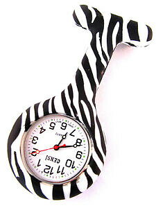 yzrv@i[XVR[[uvgobe[`jbNEHb`y_gcensi nurse silicone tunic watch brooch fob in zebra print extra battery