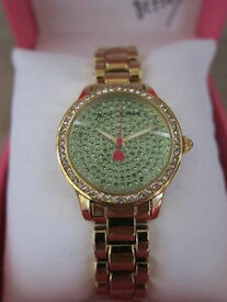 【送料無料】腕時計　ジョンソンゴールドトーンクリスタルウォッチbetsey johnson gold tone amp; green tiny time crystal embellished case watch nwb