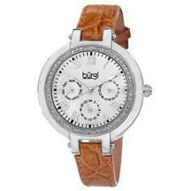 【送料無料】腕時計　バールベゼルブラウンレザーストラップウォッチ womens burgi bur085or multifunction crystal bezel brown leather strap watch