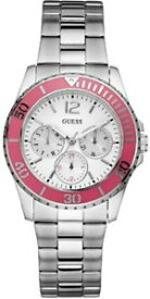 【送料無料】腕時計　レディースピンクベゼルシルバーストーンウォッチguess womens pink bezel silvertone watch u10598l2