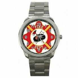 【送料無料】腕時計　エンブレムステンレススチールウォッチfire department emblem fire fighter fireman stainless steel watch