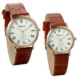 【送料無料】腕時計　カップルレザーウォッチストラップcouples men women simple roman numberals leather strap charm quartz wrist watch