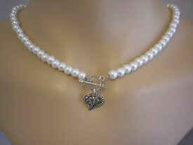 【送料無料】アクセサリー　ネックレスネックレスアンティークシルバーリバーシブルcollar de perlas de color reversible de plata antigua tbar alternar amp; del encanto del corazn 10va