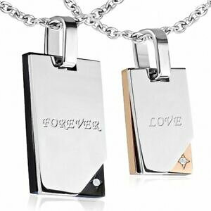 �y���������z�A�N�Z�T���[�@�l�b�N���X�J�b�v���X�e�����X�X�`�[���y���_���gdos colgantes para pareja acero inoxidable forever y el amor