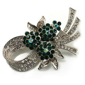 yzANZT[@lbNXKXu[`O[Ghimpresionante arco corsage cristal broche transparente y verde esmeralda