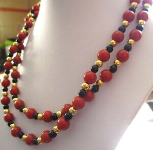 yzANZT[@lbNXRA[Be[Wlm[collier sautoir bijou vintage sign monet perles couleur noir or grenat 3491