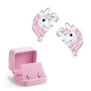�y���������z�A�N�Z�T���[�@�l�b�N���X���j�R�[���X�^�b�h�C�������O�s���Nunicorn stud pendientes de plata 925 hipoalergnico rosa claro con brillantes