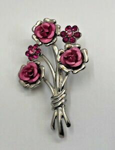�y���������z�A�N�Z�T���[�@�l�b�N���X�o���s���o�b�W�u���[�`�r���e�[�Wvintage ramo de rosas flores de color plata metal broche daisey pin insignia