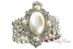 yzANZT[@lbNXre[WChJtuXbgS[hp[XtXL[NX^vintage deco bridal wide gold pearl feature cuff bracelet w swarovski crystals