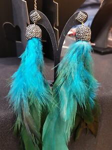 yzANZT[@lbNX^[RCYtFU[COXtXL[CMXnhChpendientes de plumas turquesa hecho a mano con cristales de swarovski vendedor de reino uni