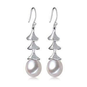 �y���������z�A�N�Z�T���[�@�l�b�N���X�L�����y�[���X�^�[�����O�V���o�[�C�������Oapilable campana perla de agua dulce esterlina 925 pendientes de plata f01