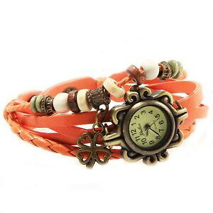 �y���������z�A�N�Z�T���[�@�l�b�N���X�u���X���b�g�I�����W�u�����Y���g��montre bracelet cadran bronze retro pendentifs en cuir de daim orange