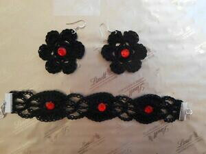 yzANZT[@lbNXuXbgparure bijoux fleur noire bracelet et boucles au crochet