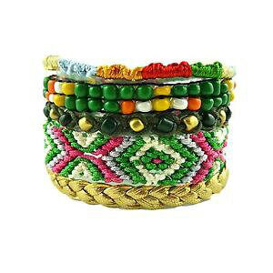 �y���������z�A�N�Z�T���[�@�l�b�N���X�u���X���b�g�hbracelet brsilien ethnique tresss vert perles tendance grelots breloques