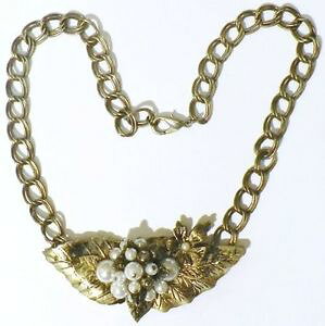 �y���������z�A�N�Z�T���[�@�l�b�N���X�R���A�[�r���e�[�Wcollier bijou vintage annes 70 maillon fleur feuille perle couleur or * 4969