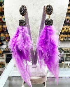yzANZT[@lbNXCbNCOXtXL[CMXnhChpendientes de plumas lila hecho a mano con cristales de swarovski vendedor de reino unido