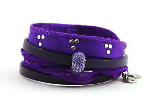 �y���������z�A�N�Z�T���[�@�l�b�N���X�u���X���b�g�V���N�p�[�v���n���h���C�hpulsera enrollada seda cuero * moradopedrera * 100 fabricado a mano, limitado