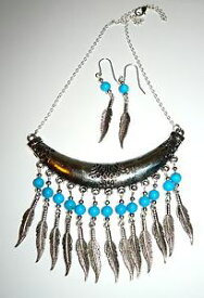 【送料無料】アクセサリー　ネックレスターコイズネックレスイヤリングhecho a mano nica declaracin collar y aretes con turquesa perlas y plumas