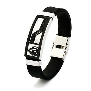 �y���������z�A�N�Z�T���[�@�l�b�N���X�^�C�v�X�`�[���{�b�N�X�V���o�[�u���b�N�u���X���b�g�u���X���b�gpara hombres pulsera brazalete tipo esposa acero cierre de caja plata negro pulsera mtico