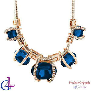 【送料無料】アクセサリー ネックレスゴールドネックレススワロフスキーエレメントサファイアオリジナルコリアーcollar mujer oro cristales swarovski elements original collier zafiro regalo