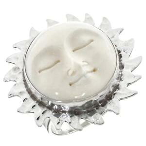 �y���������z�A�N�Z�T���[�@�l�b�N���X�o�C�\���X�^�[�����O�V���o�[�����Omano tallar sun goddess bison hueso anillo de plata esterlina 925