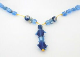 【送料無料】アクセサリー　ネックレスコリアーコードcollier sautoir perles verre bleues et cordon jaune en y