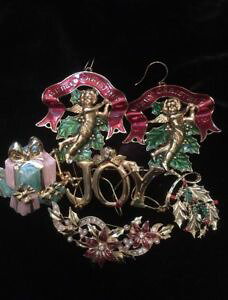 �y���������z�A�N�Z�T���[�@�l�b�N���Xvintage christmas lot angel holly joy earrings pins natale beremi