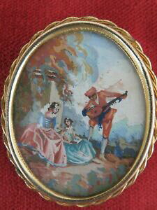 �y���������z�A�N�Z�T���[�@�l�b�N���X�W�����[�K�����g�O���b�V��jolie broche ovale joliment peinte dune scne galante la gouache, annes 50