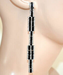 �y���������z�A�N�Z�T���[�@�l�b�N���X�l��orecchini neri pendenti lunghi donna cristalli strass eleganti boucles l10