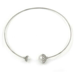 yzANZT[@lbNXVo[g[r[Y`[J[p[o[lbNXcristal doble perla bead bar gargantilla collar en tono plata