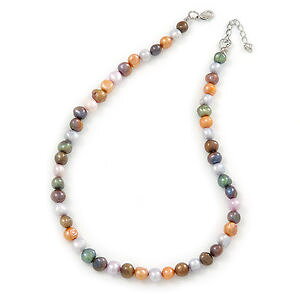 yzANZT[@lbNXVo[g[}`J[I[olbNX8mm multicolor oval collar perlas en tono plateado 39cm l4cm ex